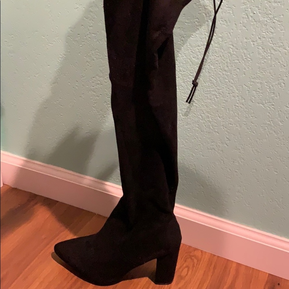 Black wide calf thigh high boots